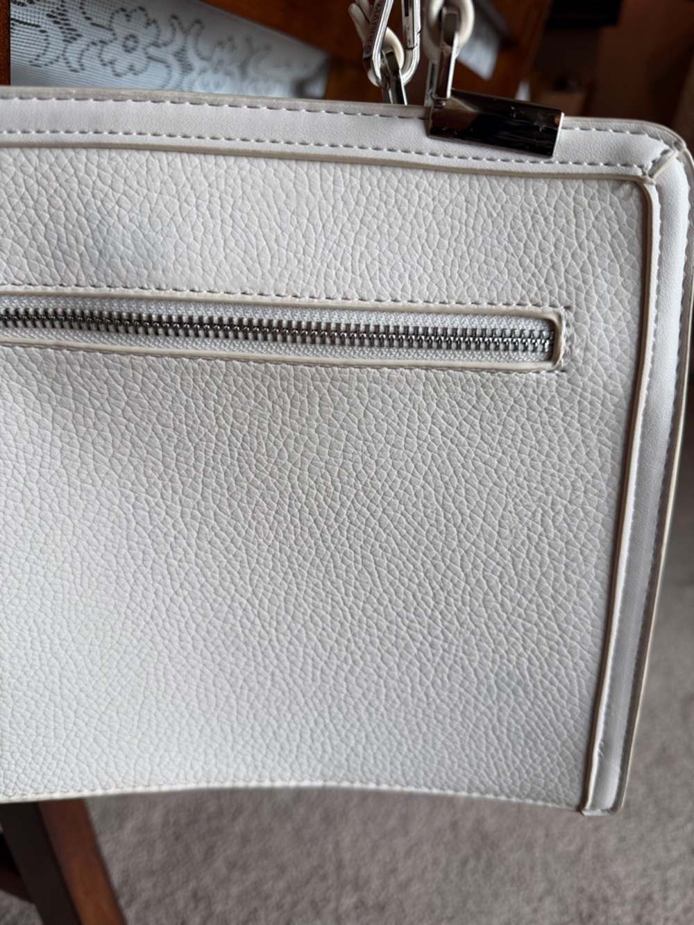 Steve Madden Cream Embossed SM Logo Satchel with Branded Strap - Picture 8 of 8